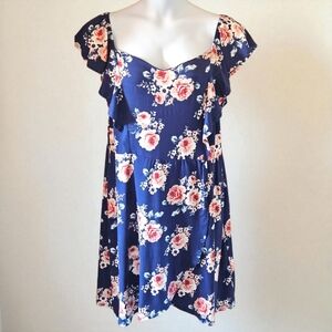 MONTEAU plus size  floral sweetheart neckline short ruffle sleeves wrap dress 2X